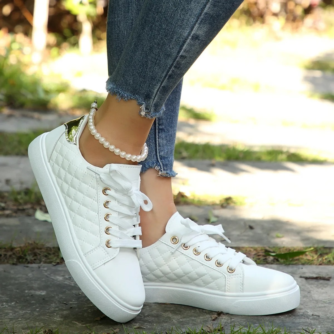 Women’s Orthopedic Quilted Sneakers – Comfortable Lace-Up Walking Shoes