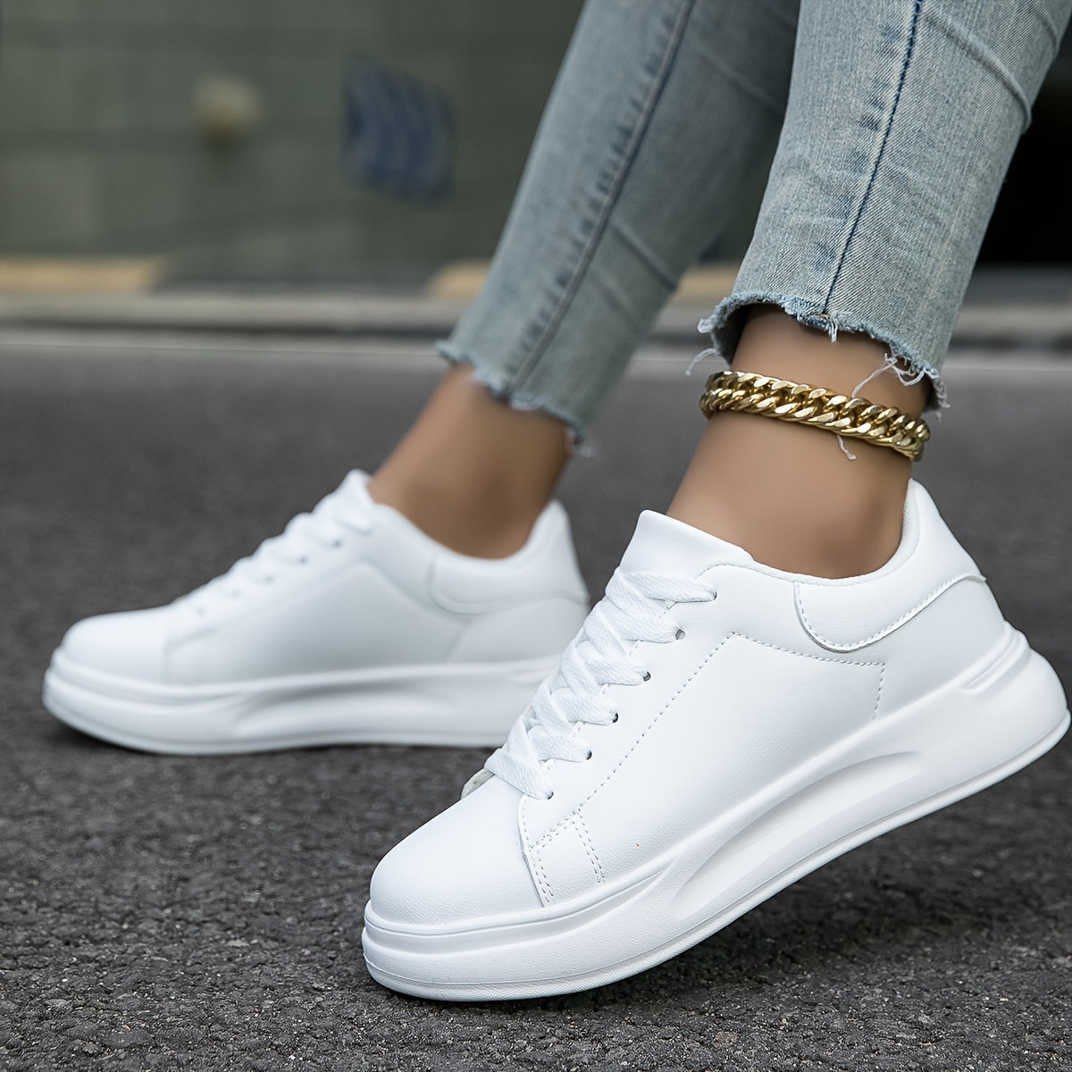 Women’s White Leather Sneakers – Casual Minimalist Comfortable Shoes