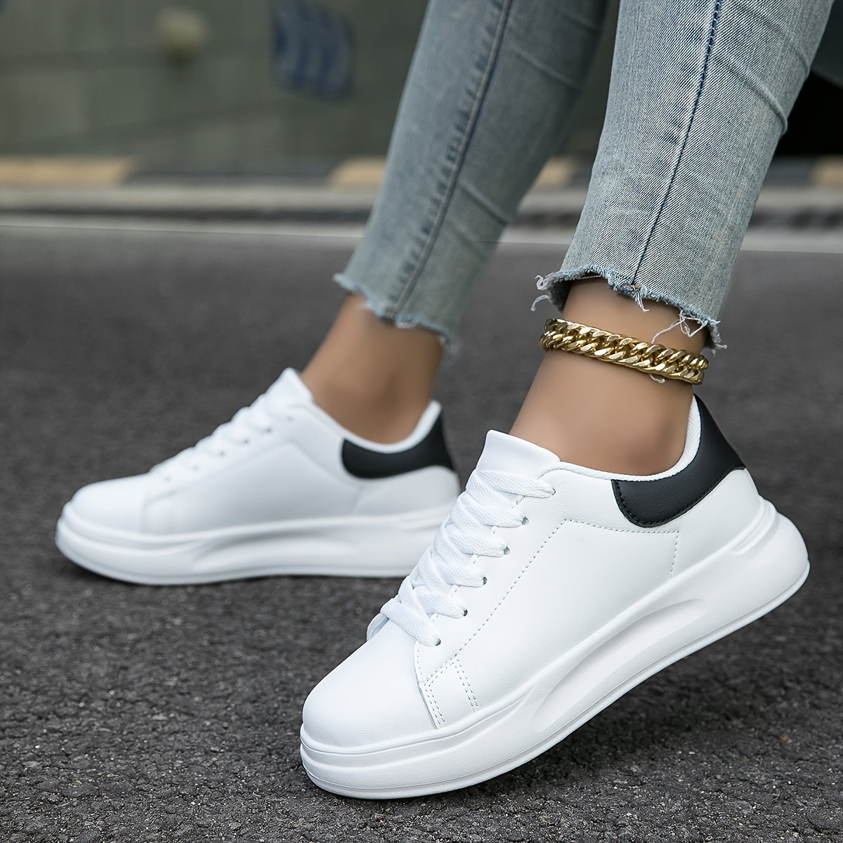Women’s White Leather Sneakers – Casual Minimalist Comfortable Shoes