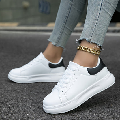 Women’s White Leather Sneakers – Casual Minimalist Comfortable Shoes