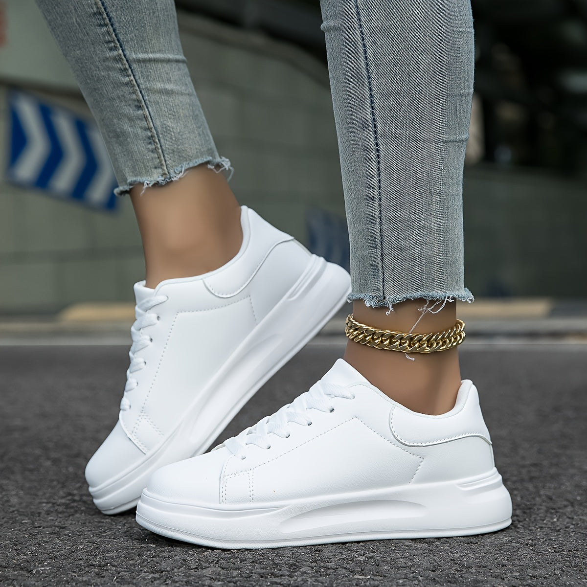 Women’s White Leather Sneakers – Casual Minimalist Comfortable Shoes