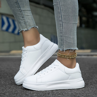 Women’s White Leather Sneakers – Casual Minimalist Comfortable Shoes