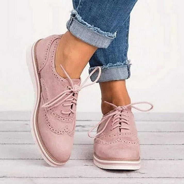 Women’s Lace-Up Flat Brogue Trainers – Casual Oxford-Style Sneakers