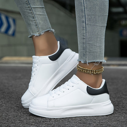 Women’s White Leather Sneakers – Casual Minimalist Comfortable Shoes