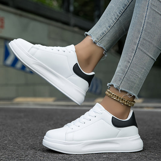 Women’s White Leather Sneakers – Casual Minimalist Comfortable Shoes