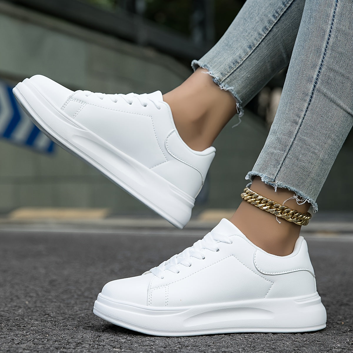 Women’s White Leather Sneakers – Casual Minimalist Comfortable Shoes