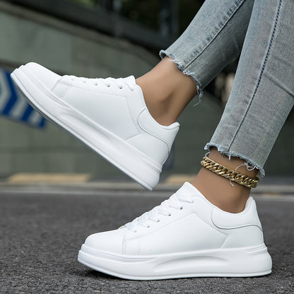 Women’s White Leather Sneakers – Casual Minimalist Comfortable Shoes