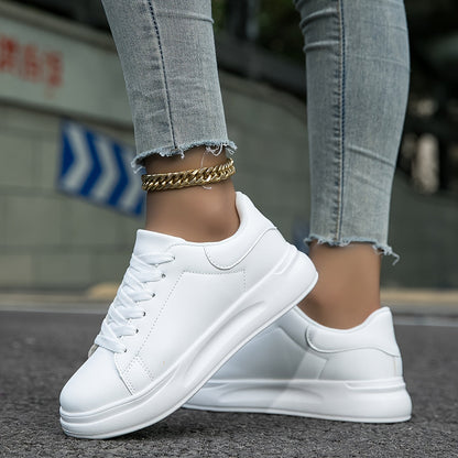 Women’s White Leather Sneakers – Casual Minimalist Comfortable Shoes