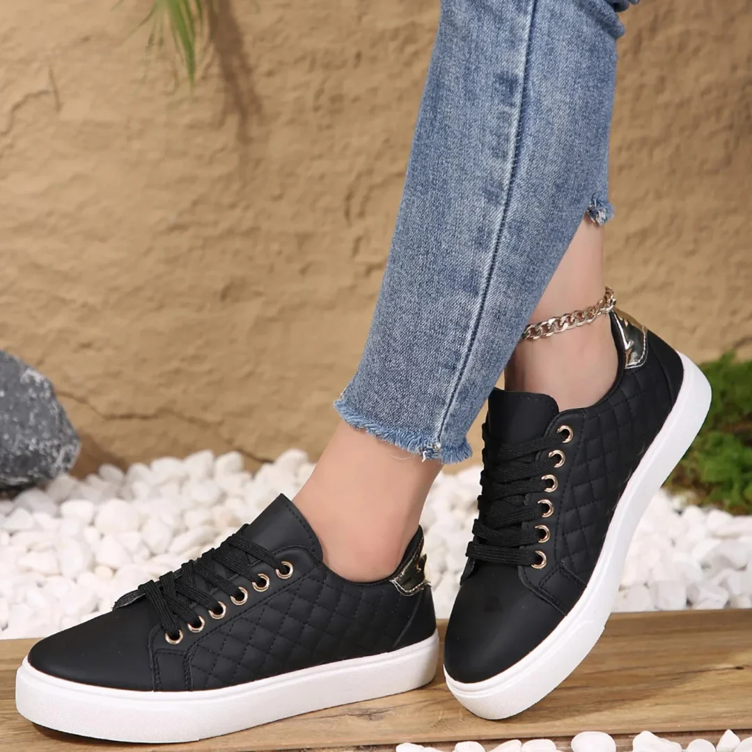 Women’s Orthopedic Quilted Sneakers – Comfortable Lace-Up Walking Shoes