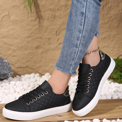 Women’s Orthopedic Quilted Sneakers – Comfortable Lace-Up Walking Shoes