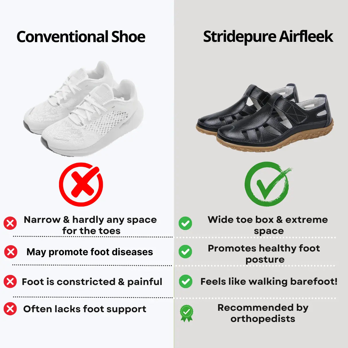 Airfleek Women’s Orthopedic Leather Shoes – Wide Toe Box & Wide Size Comfort Walking Shoes