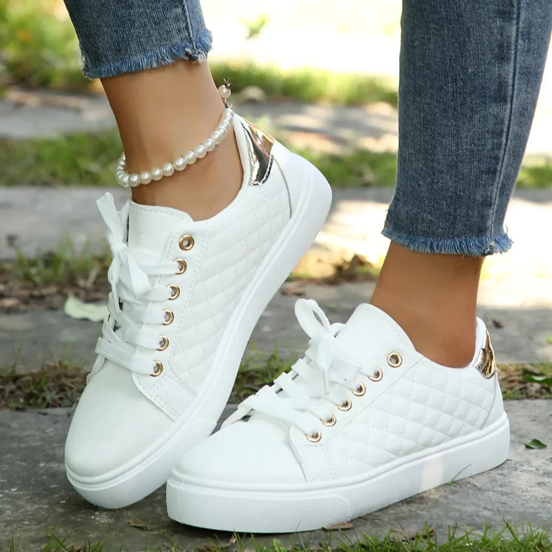 Women’s Orthopedic Quilted Sneakers – Comfortable Lace-Up Walking Shoes
